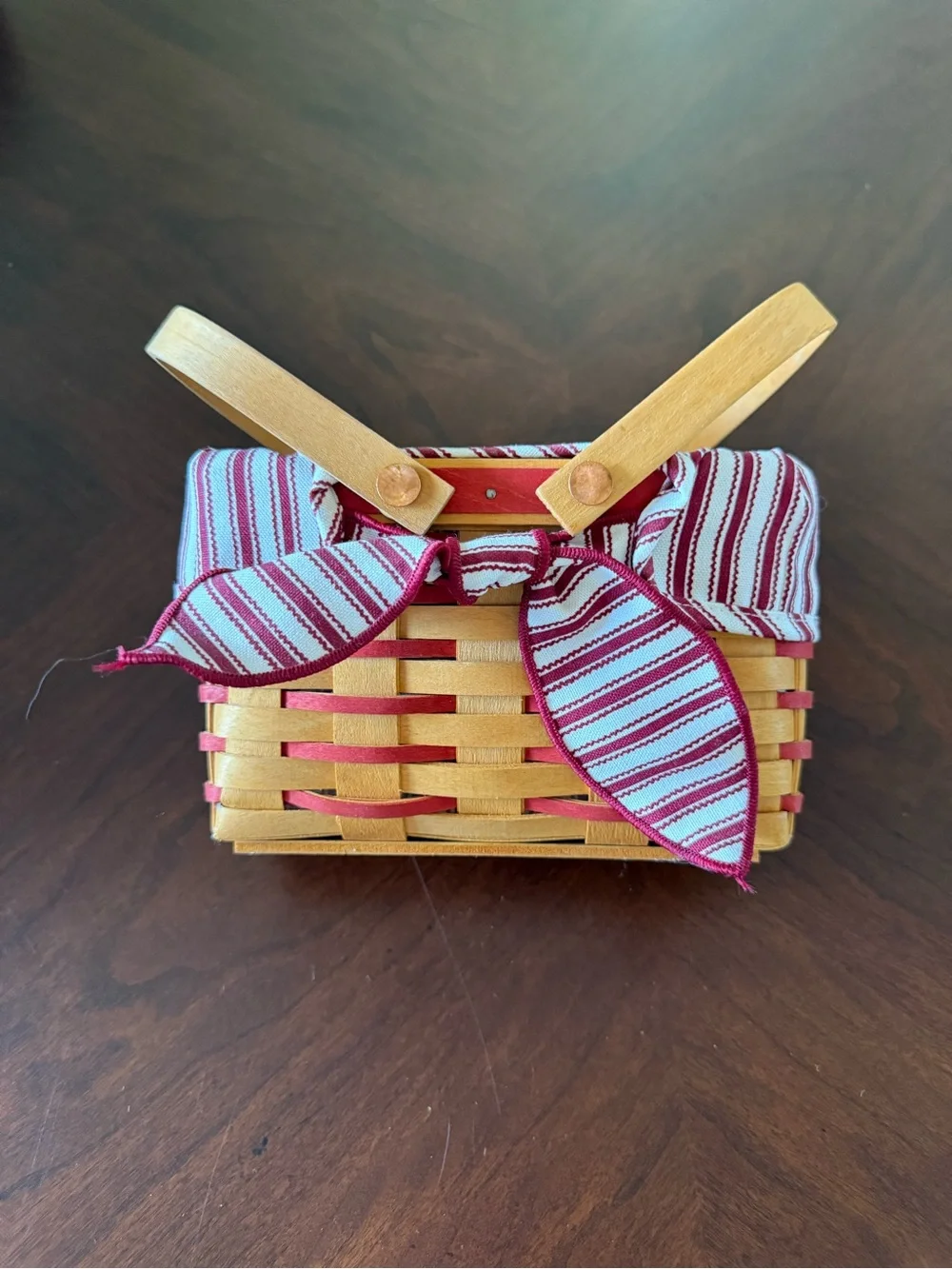 Striped Red and White Longerberger Basket with Bow Accent